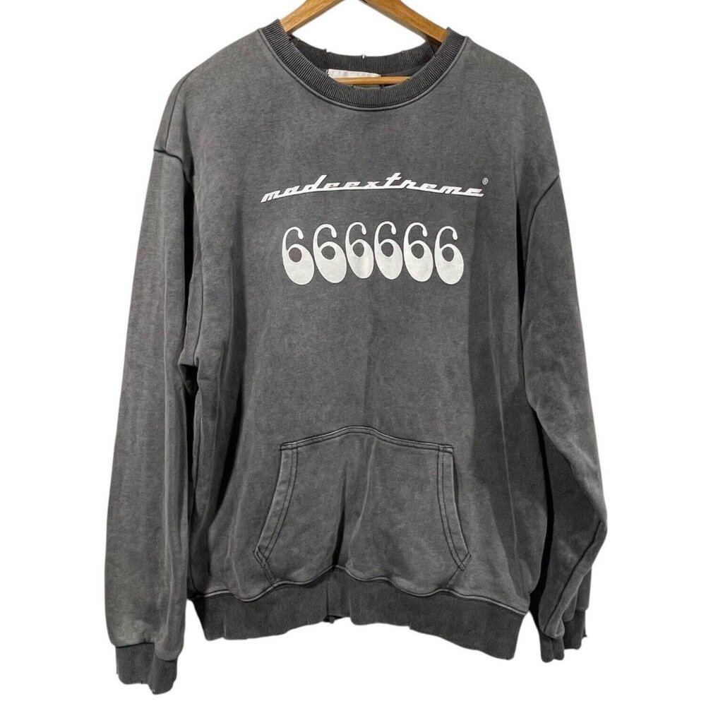 Made Extreme Mens "666" Graphic Sweatshirt Sz XL Distressed Sun Faded Black